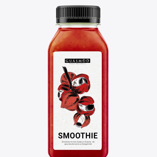 Drawing label with the title 'Guasmoo Smoothie Packaging'