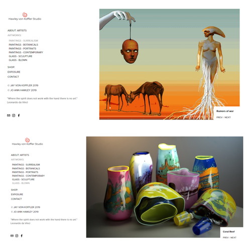 Painter design with the title 'Website - Artist (Paintings, Sculpture, Glass)'