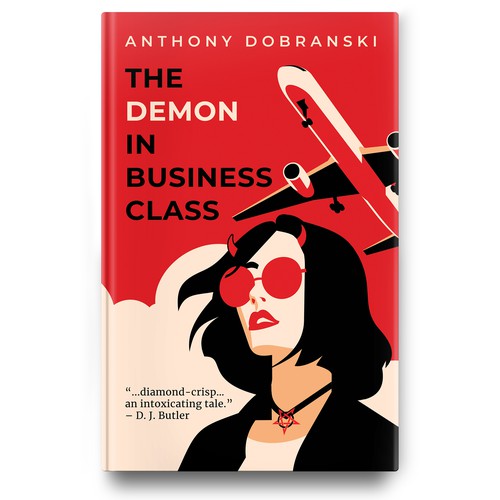 Urban fantasy book cover with the title 'Book cover for urban fantasy novel "The Demon in Business Class"'