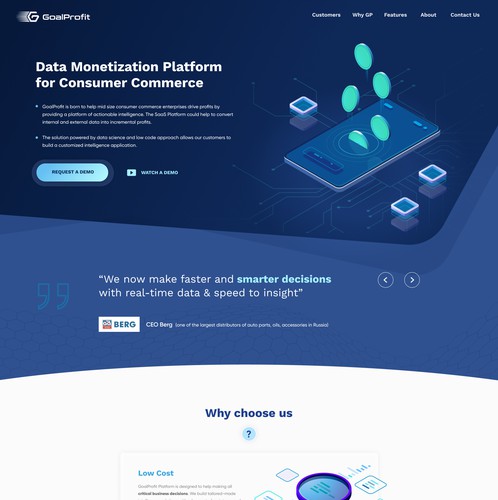 Interface design with the title 'GoalProfit Landing Page'