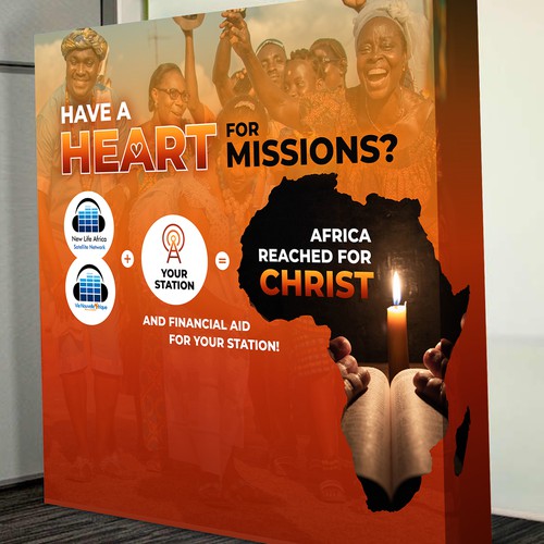 Trade show design with the title 'Eye-catching & heart-warming design for trade show booth for Christian radio missions in Africa'