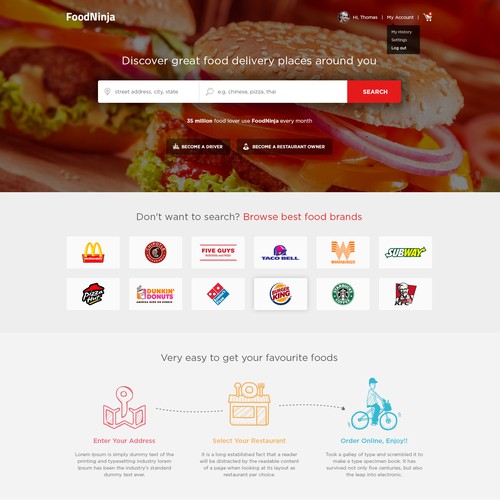 Restaurant website with the title 'Website Design for FoodNinja'