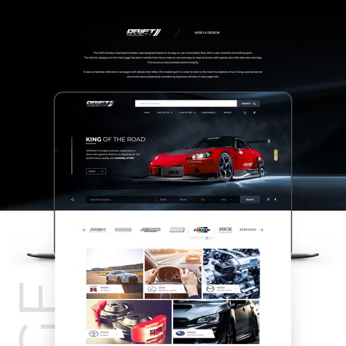 Automotive website with the title 'Web Design for Drift Society'