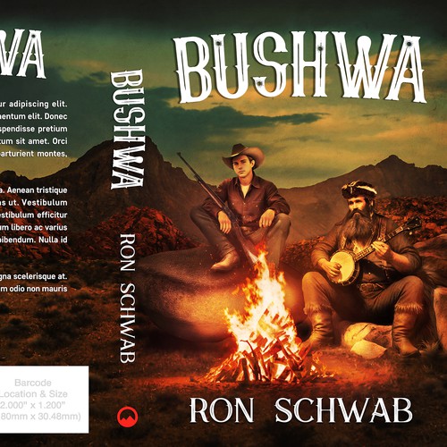 Nostalgic design with the title 'Book-cover for a western novel "Bushwa"'