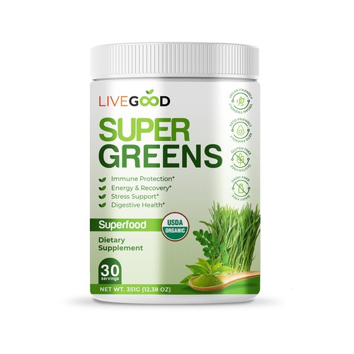 Green label with the title 'NEW - ***GUARANTEED PRIZE*** Packaging Design for Nutritional Supplement'