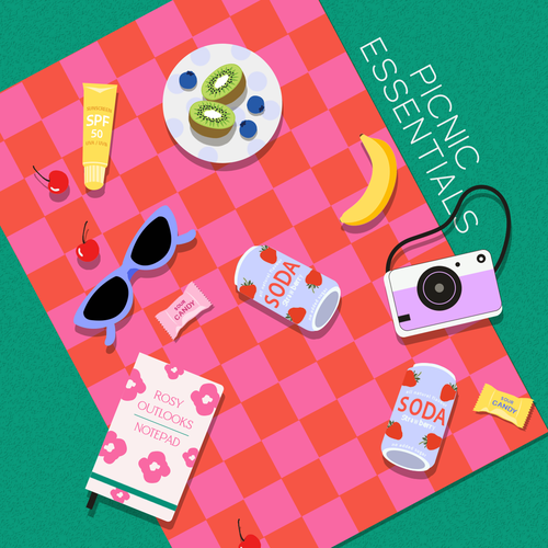 Packaging artwork with the title 'Picnic essentials design'