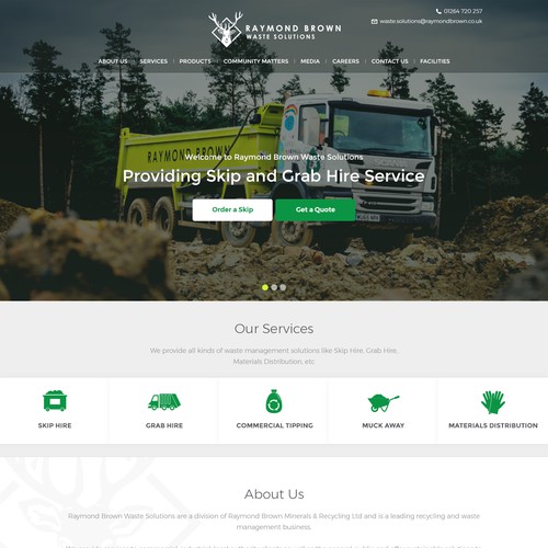 Construction website with the title 'Raymond Brown Waste Solutions Home Page'