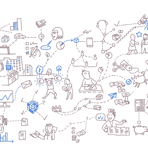 People artwork with the title 'Sketch style background for DBB DATA, tax consulting firm'