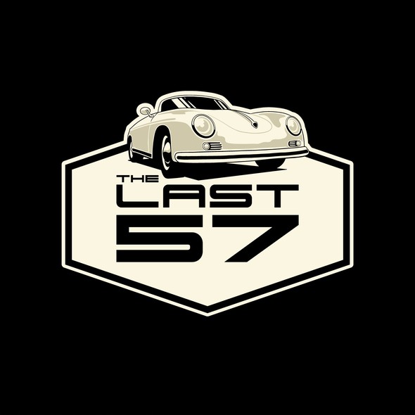 Car shield logo with the title 'A brand build around the last 1957 porsche'