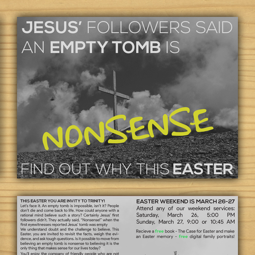 Trinity design with the title '"Shocking" Postcard concept for Trinity Church's Easter service'