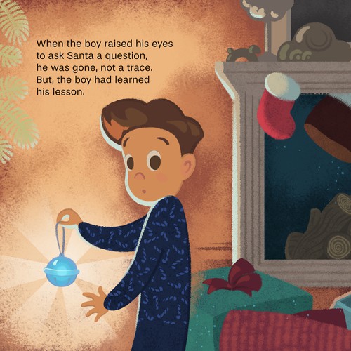 Book illustration artwork with the title 'Children's book illustration for "The Boy Who Couldn't Wait for Christmas”'