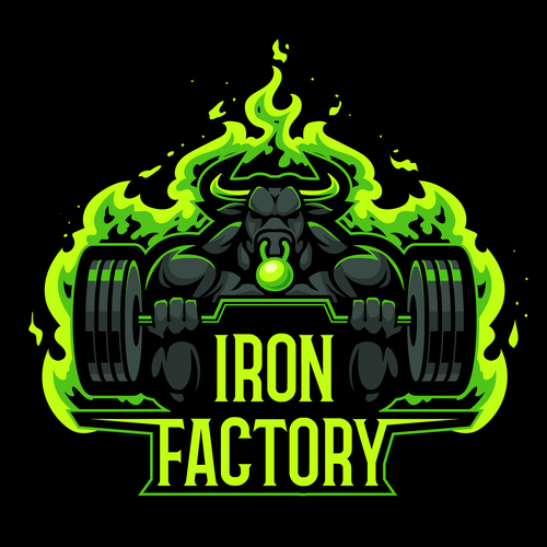 Flaming logo with the title 'Iron factory'