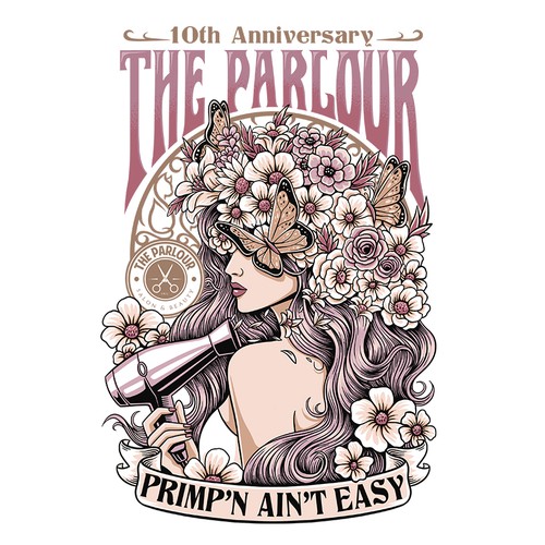 Beauty salon design with the title '10th Anniversary The parlour Salon & Beauty'