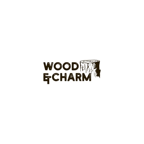Log logo with the title 'WOOD & CHARM'