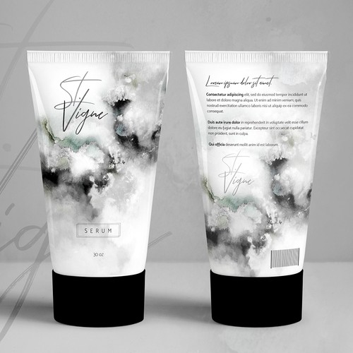 Black and white packaging with the title 'St. Vigne Simple, Elegant Design'