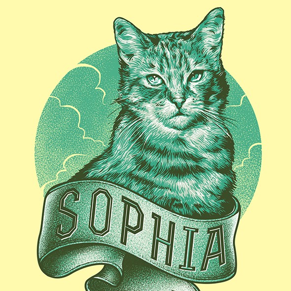 Cat illustration with the title 'Fun, hip illustration of a cat!'