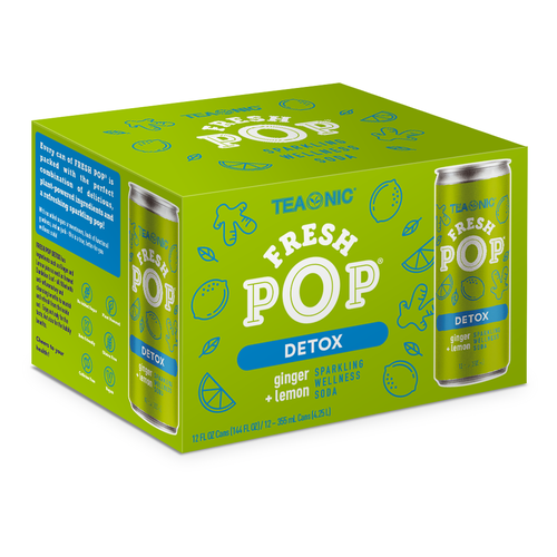 Drink packaging with the title 'Box Design for Fresh Pop'