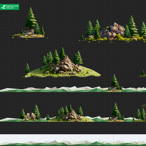 Low poly artwork with the title 'Low-Poly Game style assets'