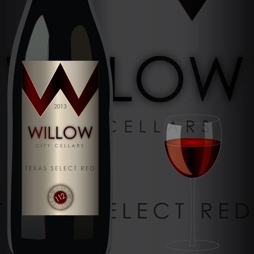 Red wine label with the title 'Willow red wine label .'