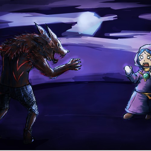 Night illustration with the title 'Werewolf Game!'