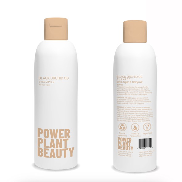 Shampoo packaging with the title 'product label'