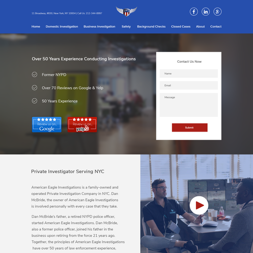 Security website with the title 'American eagle Investigation Websites'
