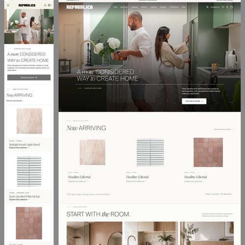 Ecommerce website with the title 'Premium Shopify Website Redesign for Repubblica Tiles'