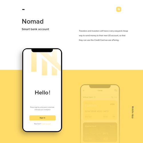 Wallet design with the title 'Nomad - Smart bank account '