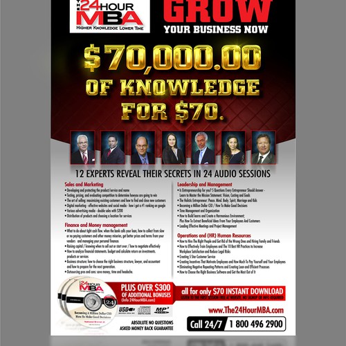 Magazine ad design with the title 'The 24 Hour MBA Flyer'