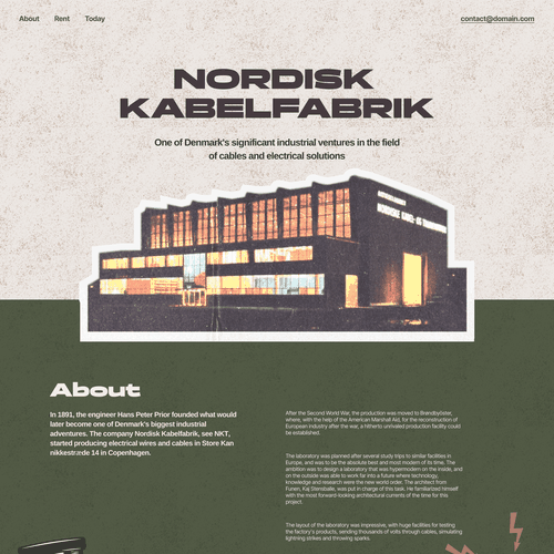 Retro website with the title 'Landingpage - Rent a historical venue'