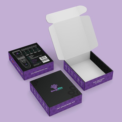 Pet food packaging with the title 'BougiePaw Dog Grooming Clippers'