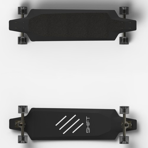 Longboard design with the title 'Concept for the world's lightest electric skateboard.'