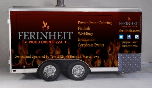 Trailer wrap design with the title 'Trailer design for Ferinheit Mobile Wood Oven Pizza'