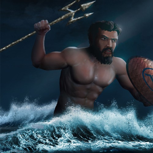 Triathlon design with the title 'The movie 300 meets poseidon mascot creation'