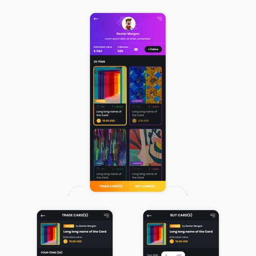 Bright color design with the title 'Innovative design for Trading Cards Gaming Platform'