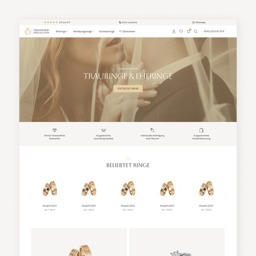 Jewelry website with the title 'A modern and luxurious design concept for a jewelry e-commerce '