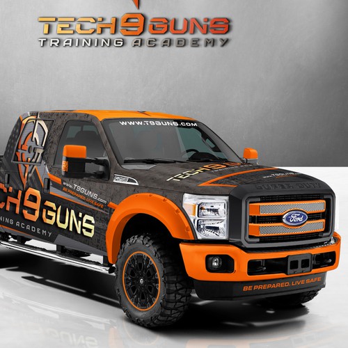Safety design with the title 'TECH9Guns Truck wrap'