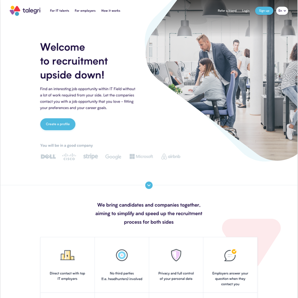 Homepage website with the title 'Home Page Design For Recruitment Platform'