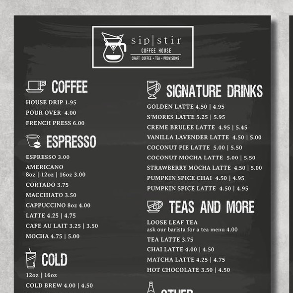 Coffee house design with the title 'Minimal Chalkboard Menu Boards'