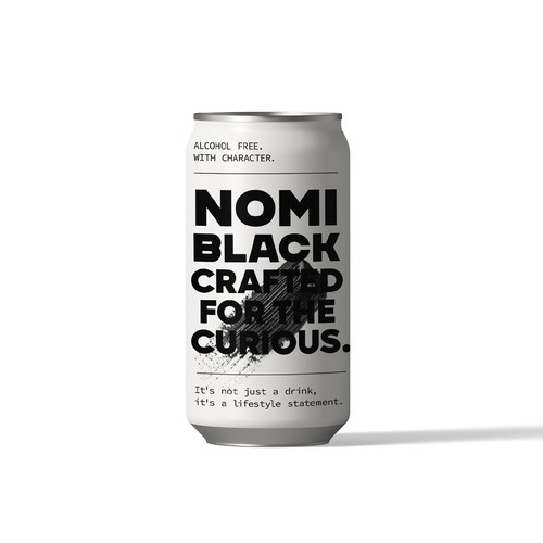 Contemporary design with the title 'Nomi Black: The rebellious and sophisticated statement of alcohol-free living'