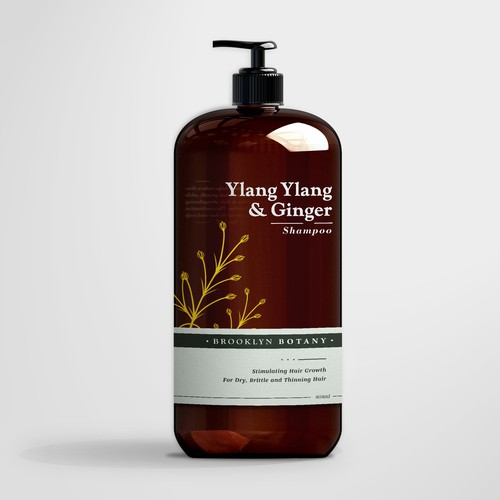 Simple packaging with the title 'Ylang Ylang & Ginger Shampoo packaging concept'