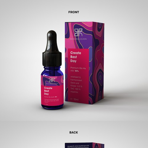 Abstract packaging with the title 'Packaging Design for CBD Oil'