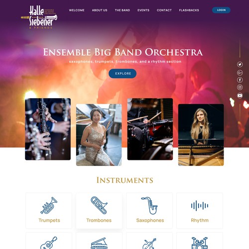 Instrument design with the title 'A Creative Website Design for Orchestra band group'