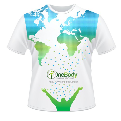 Blue t-shirt with the title 'Eye Catching T-shirt for: ONE BODY'