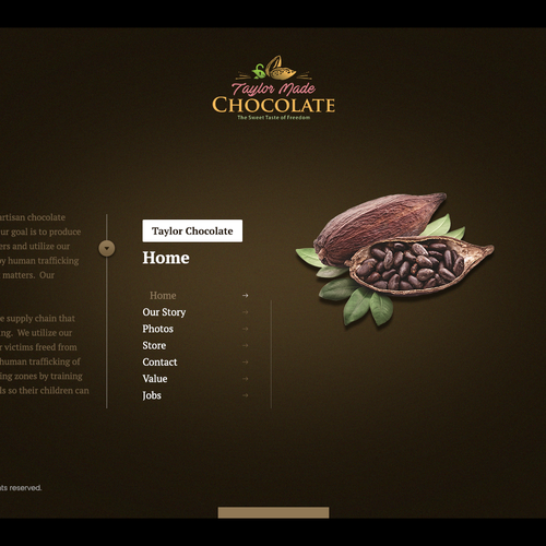 Coffee website with the title 'Taylor Made Chocolate'