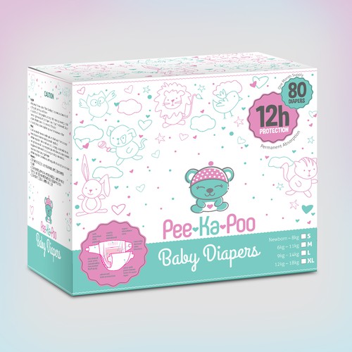 Baby packaging with the title 'packaging for diapers'