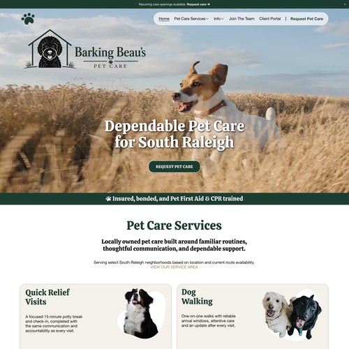 Design with the title 'Barking Beau's Pet Care'