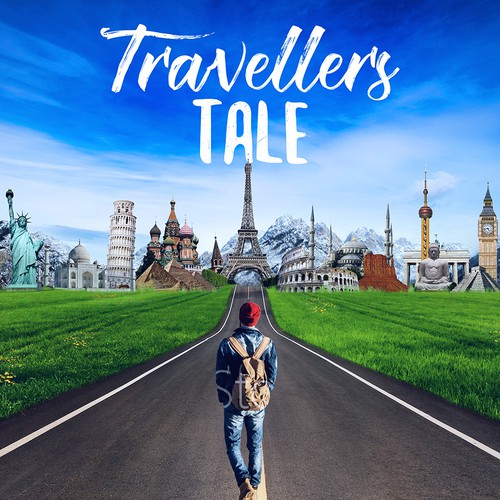 Road design with the title 'Travellers Tale podcast'