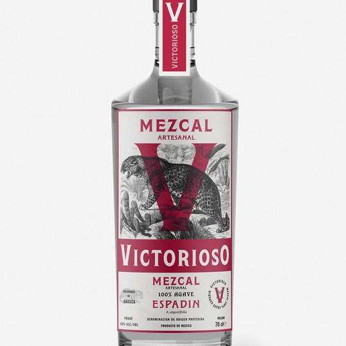 Tequila label with the title 'Victorioso Mezcal'