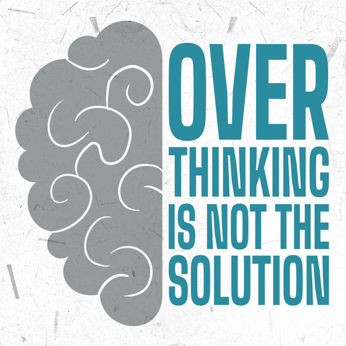 Poster book cover with the title 'Simple Half-Brain Design for “Overthinking Is Not the Solution”'